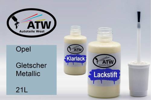 Opel, Gletscher Metallic, 21L: 20ml Lackstift + 20ml Klarlack - Set, von ATW Autoteile West.